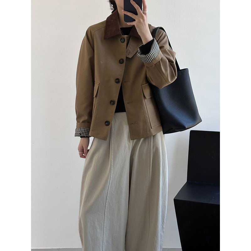 Damen Boxy Übergangsjacke mit Cordkragen und großen Pattentaschen Drune