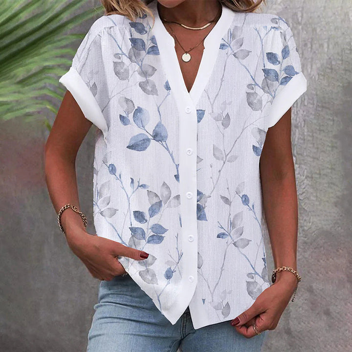 Damen Bluse mit floralem Design und Knopfleiste Drune