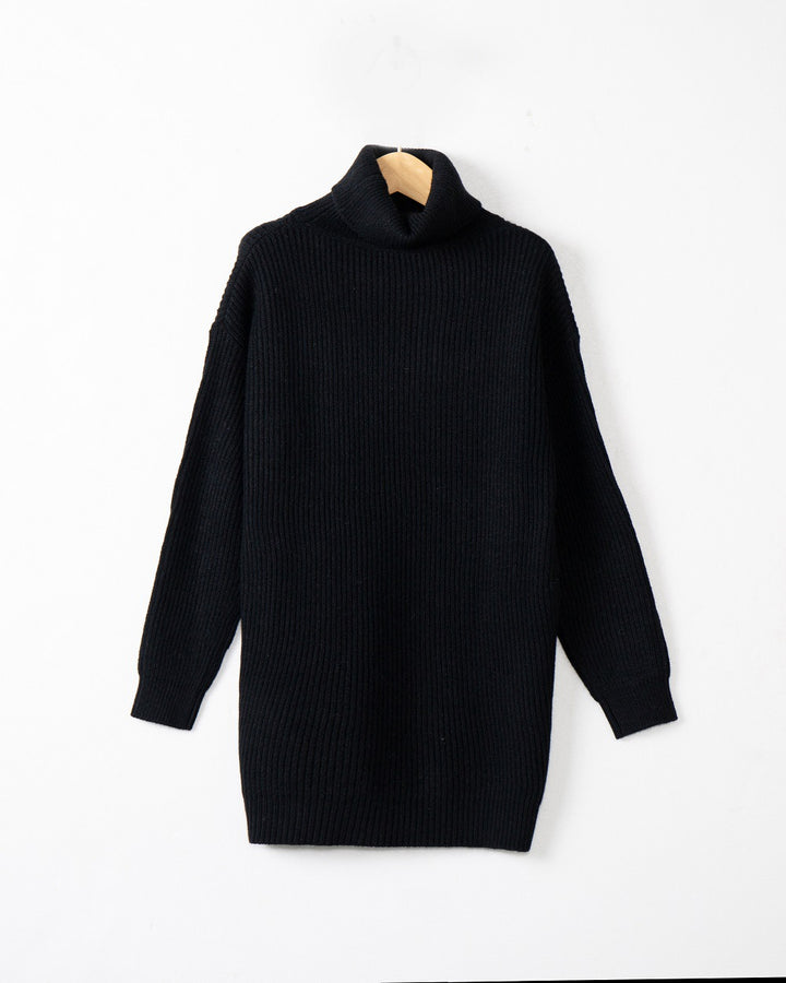 Damen Langer Rippstrick-Rollkragenpullover im Oversize-Schnitt Drune