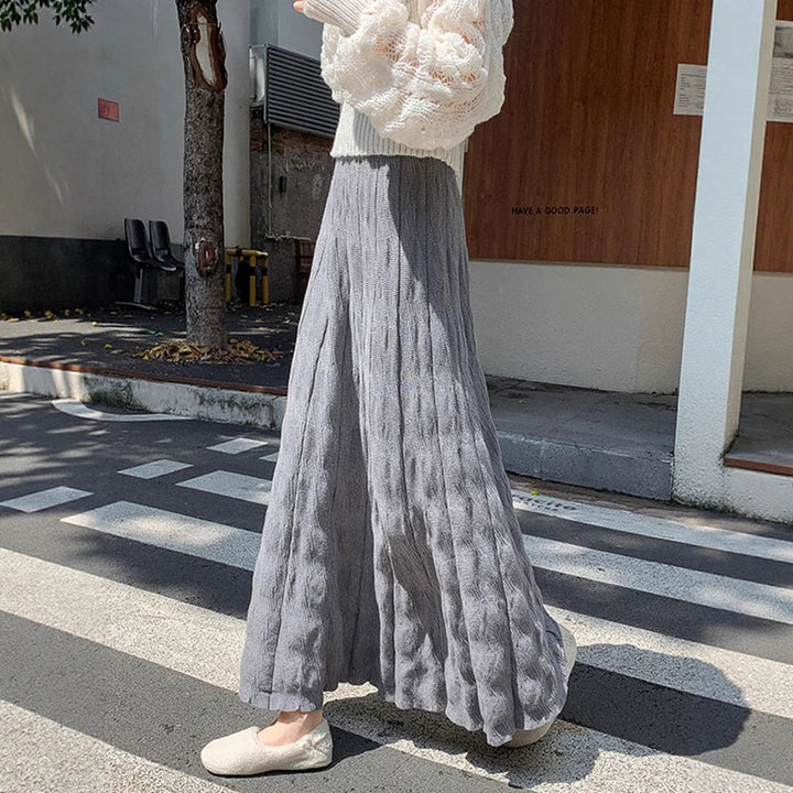 Damen Langer, eleganter Strickrock mit feinem Wellenmuster Drune