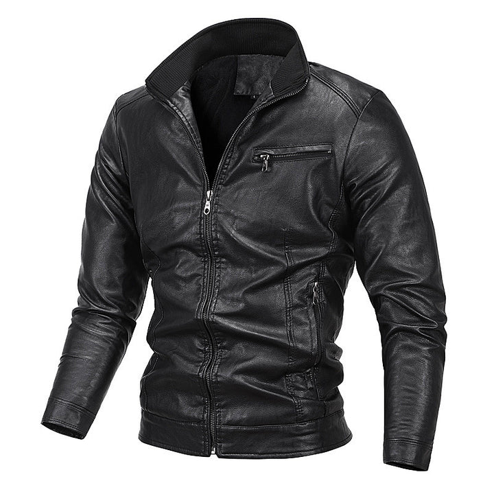 Herren schlanker Kunstleder‑Moto‑Blouson mit Stehkragen und Reißverschluss Drune