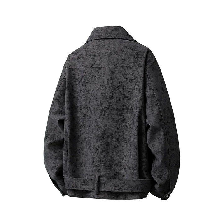 Herren Kurz geschnittene Velours-Optik Jacke mit Hemdkragen, Gürteldetail & verdecktem Reißverschluss Drune