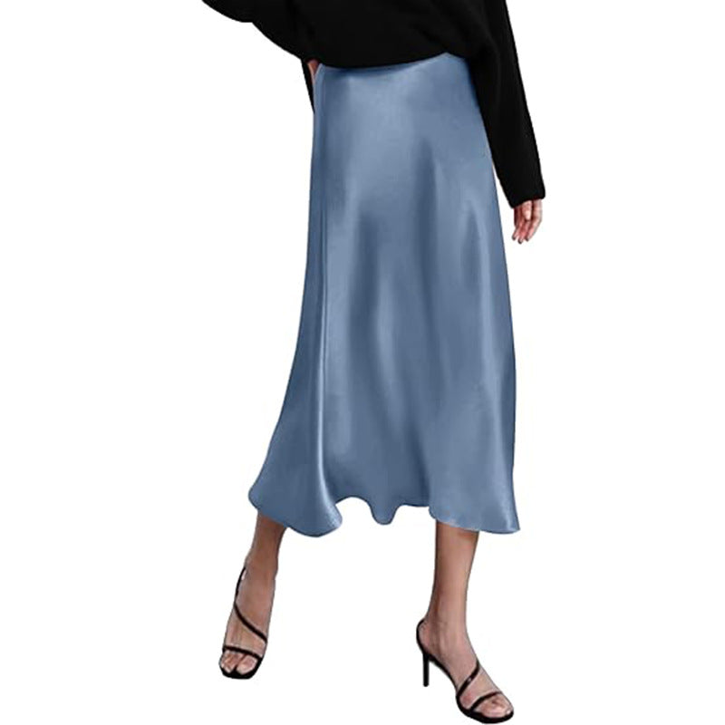 Damen eleganter Midi-Rock aus satinierter Viskose mit fließendem Fall Drune