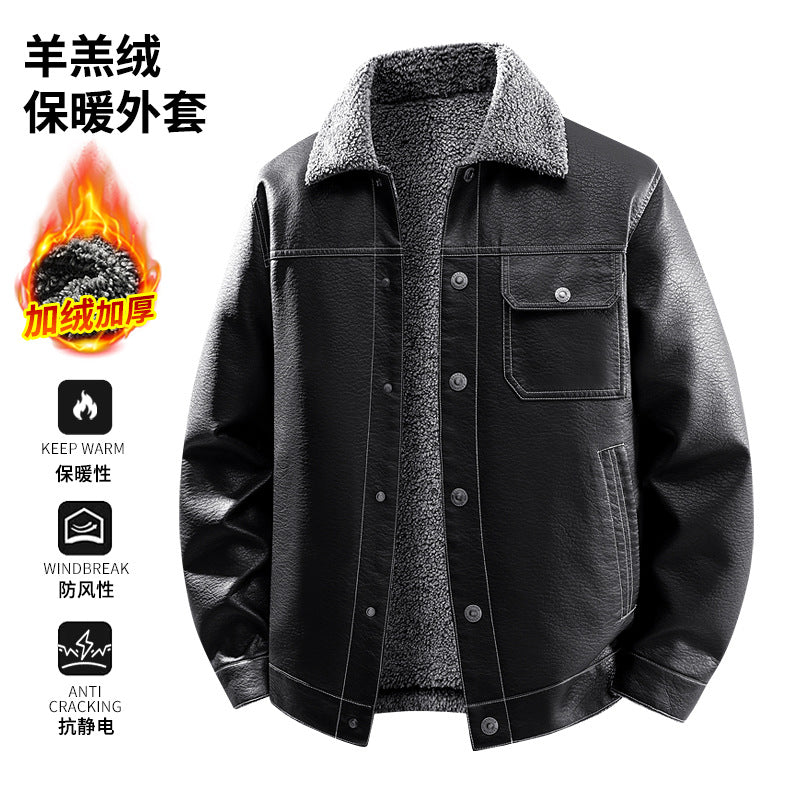 Herren Edle Kunstlederjacke mit weichem Teddyfutter Drune
