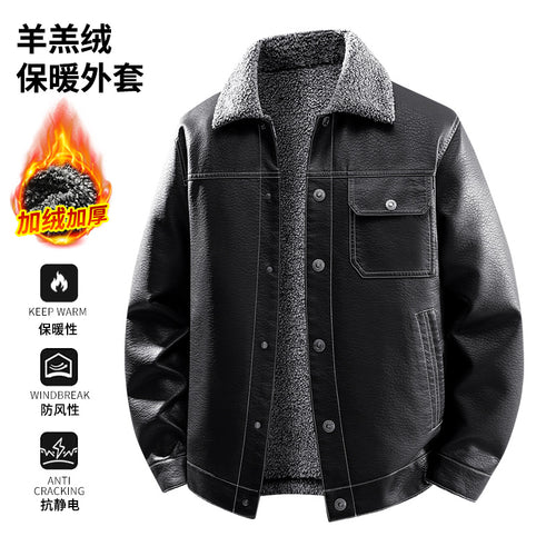 Herren Edle Kunstlederjacke mit weichem Teddyfutter Drune