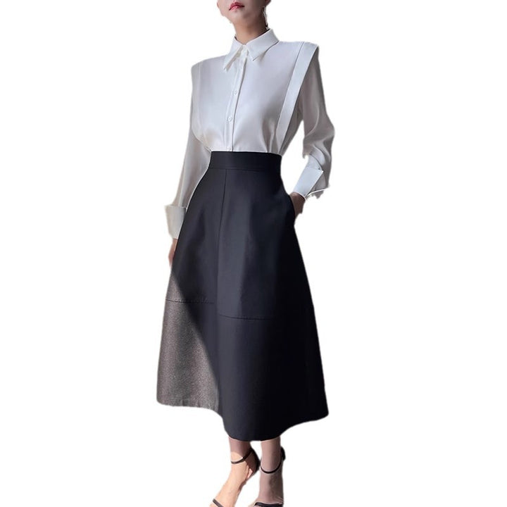 Damen Elegante Bluse mit modernem Schnitt und hoch tailliertem Rock Drune
