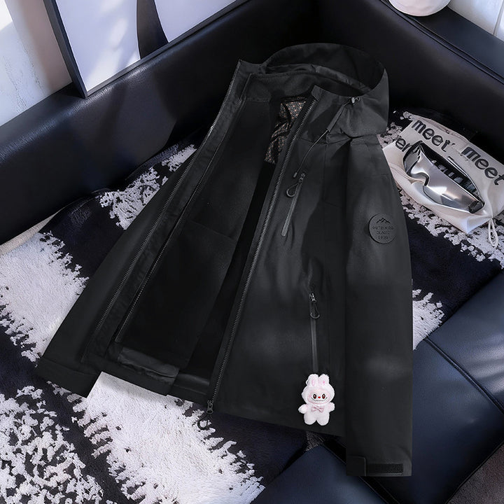 Damen Leichte wasserdichte Kapuzenjacke mit Teddy‑Charm und verdeckten Reißverschlusstaschen Drune