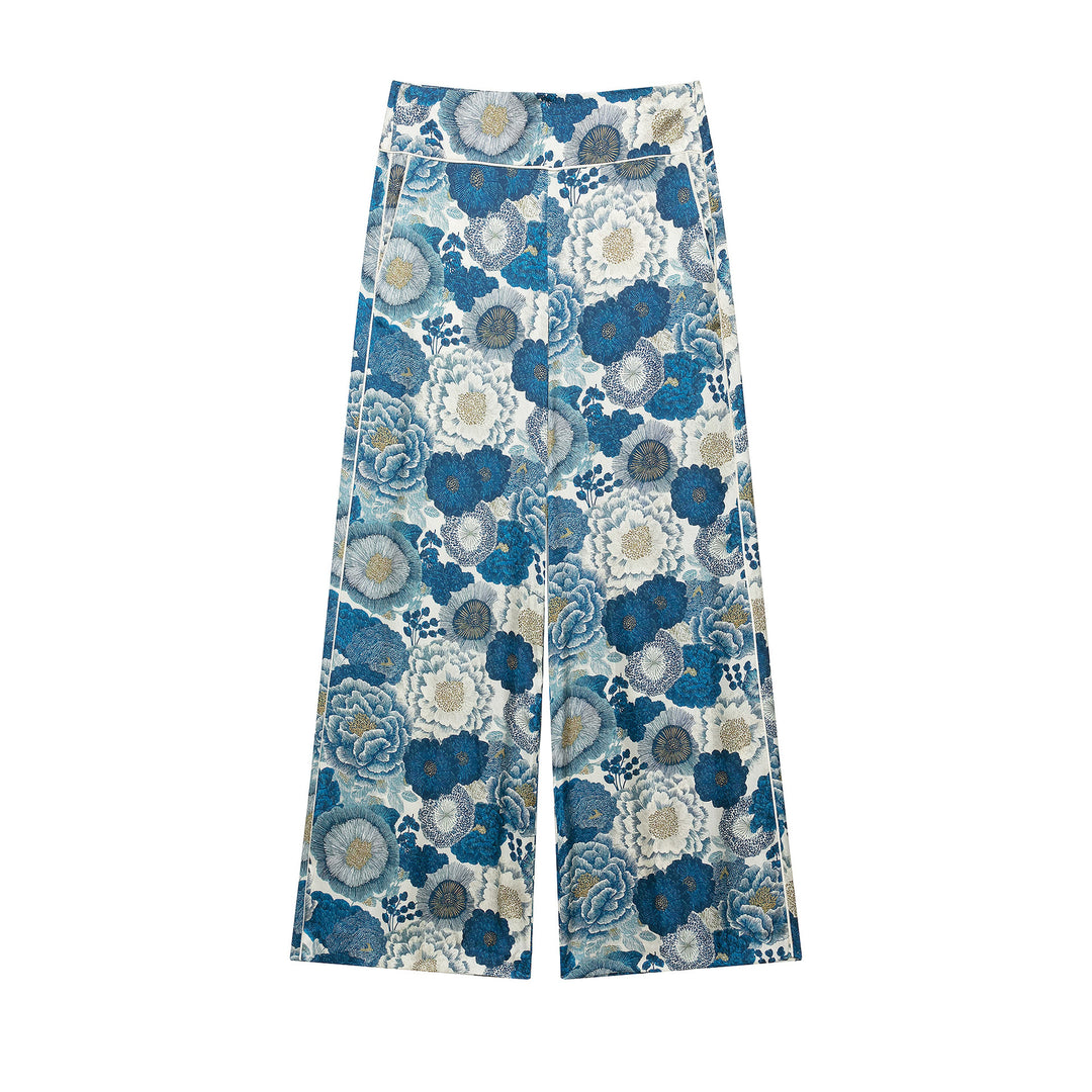 Damen Hochtaillierte Cropped‑Palazzohose im jacquardgewebten Floral‑Design Drune