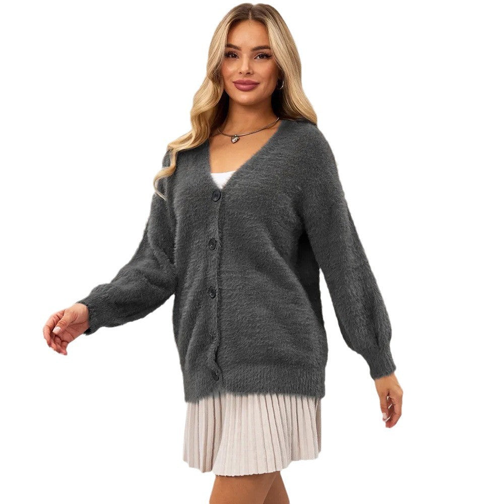 Damen kuschelige Strickjacke mit asymmetrischem Schnitt und Knopfverschluss Drune