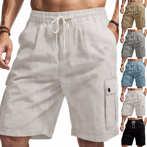 Herren nan utilitarische Cargo-Shorts mit Elastikbund, Tunnelzug und aufgesetzten Klappentaschen Drune