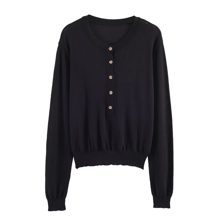 Damen Feiner Strickpullover mit Henley-Knopfleiste, V-Ausschnitt und gerafftem Bund Drune