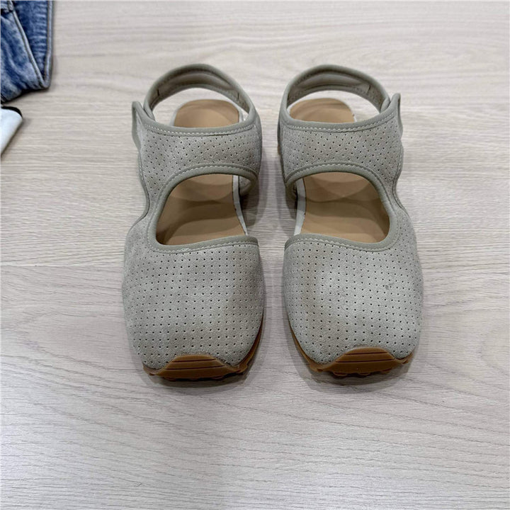 Damen Perforierte Wildleder-Sandalen mit geschlossener Zehenkappe, Klettverschluss und ergonomischer Profilsohle Drune