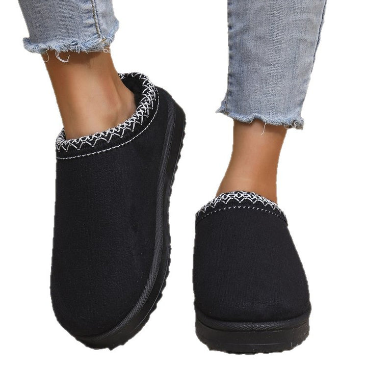 Damen Gefütterte Velours‑Slipper mit gestricktem Schaftbund und profilierter Plateausohle Drune