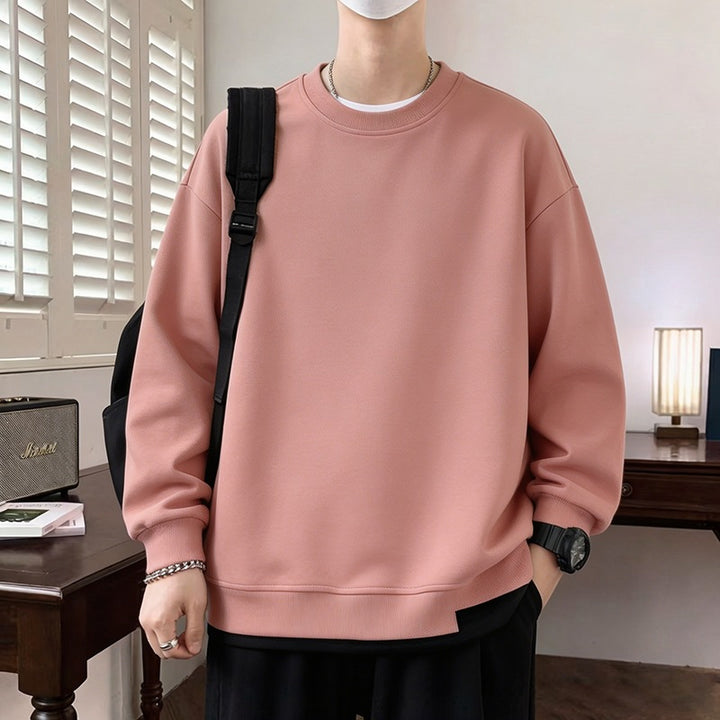 Herren Oversize‑Sweatshirt mit kontrastierenden Ärmeln, Rundhalsausschnitt & Labelpatch Drune
