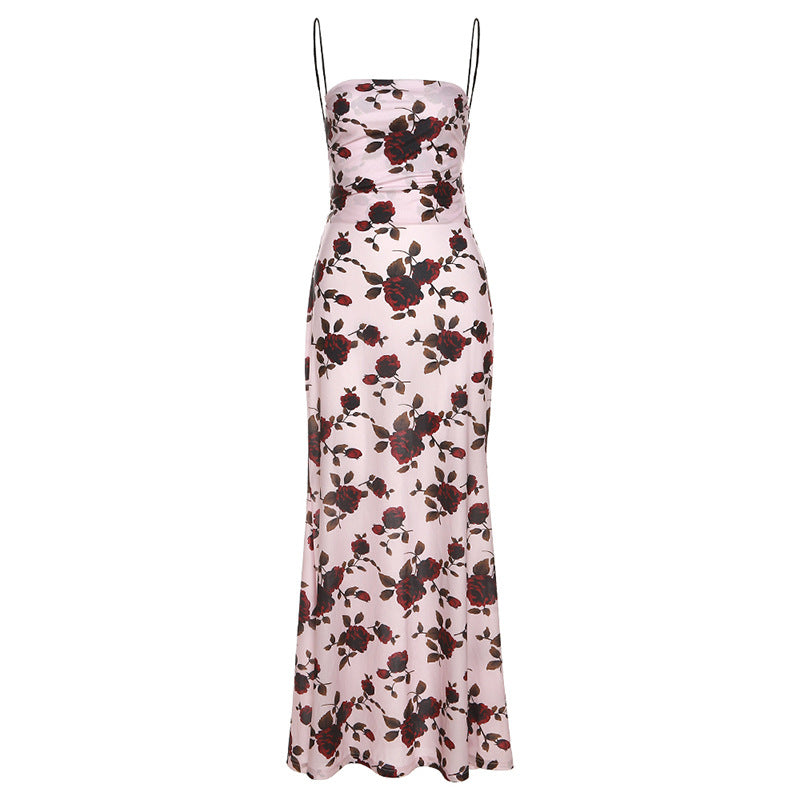 Damen Elegantes Maxikleid mit floralem Print und Spaghettiträgern Drune