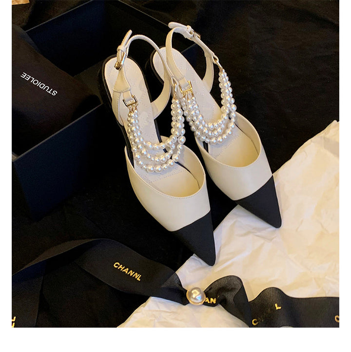 Damen Sling-Pumps mit eleganter Perlenapplikation und spitz zulaufender Form Drune
