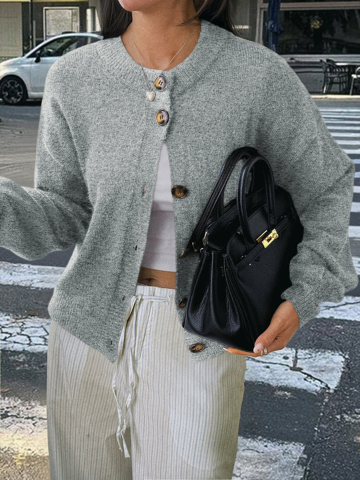Damen kuschelige Strickjacke mit Oversize-Schnitt und Hornoptik-Knöpfen Drune