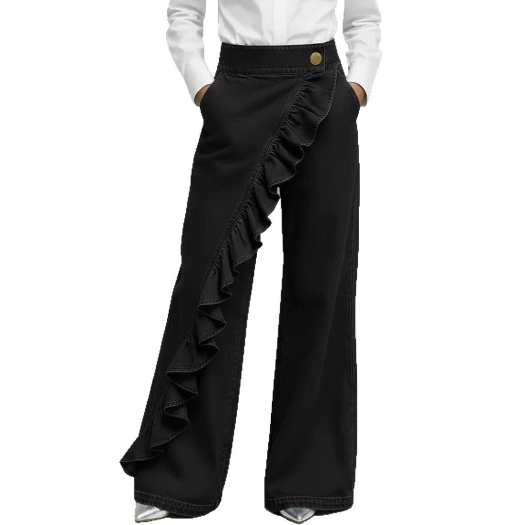 Damen Weite Jeanshose mit Rüschendetail Drune