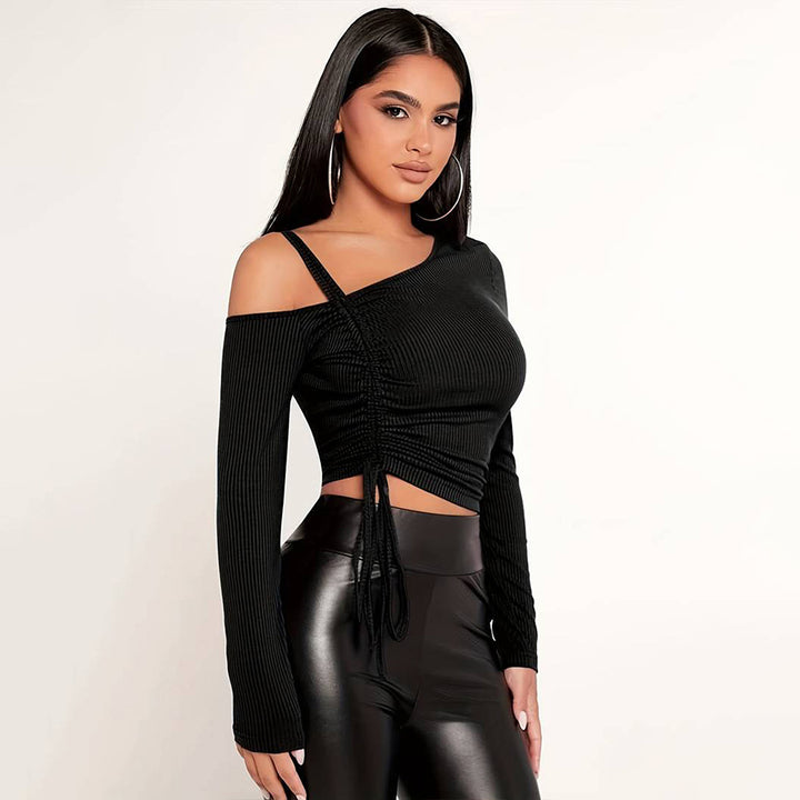 Damen modisches Crop-Top mit asymmetrischem Schnitt und raffinierten Rüschendetails Drune