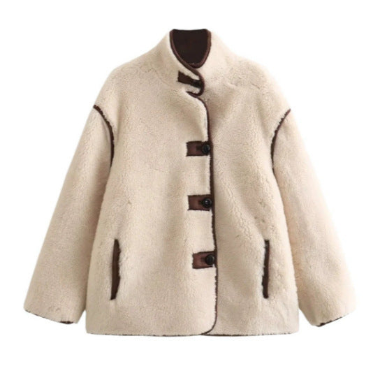 Damen 100+ kuschelige Teddy‑Jacke im Schaffell‑Look mit Stehkragen Drune