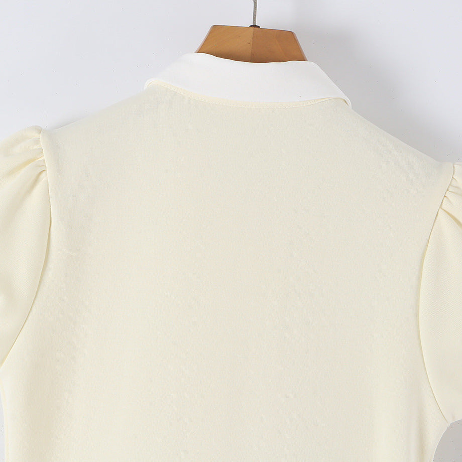 Damen Figurbetontes Hemdblusenkleid mit Puffärmeln und plissiertem Faltenrock Drune