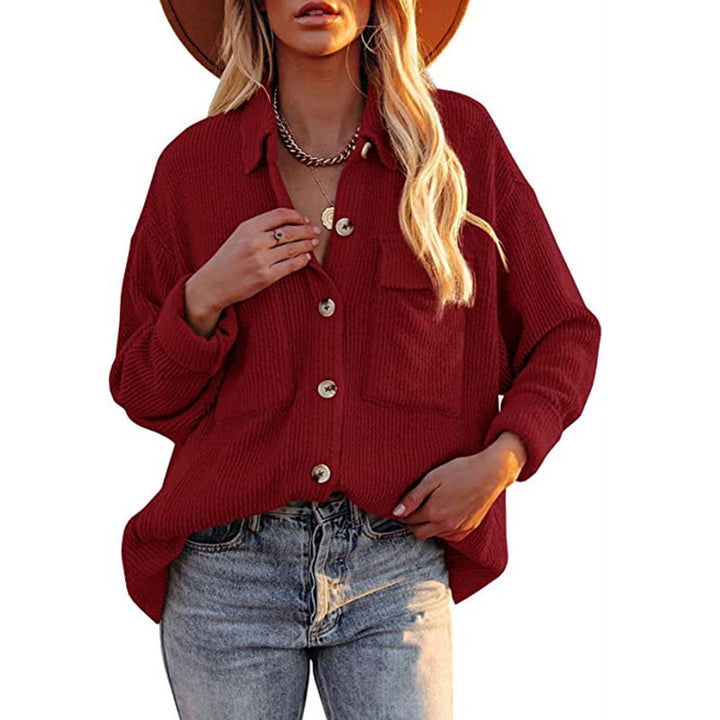 Damen Oversize-Feinstrick-Hemdjacke mit Knopfleiste und Brusttaschen Drune
