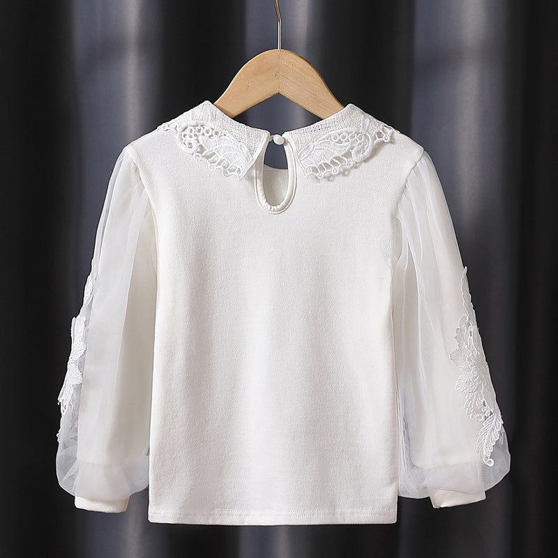 Mädchen modische Bluse mit eleganten Tüllärmeln und kunstvoller Spitzenverzierung Drune