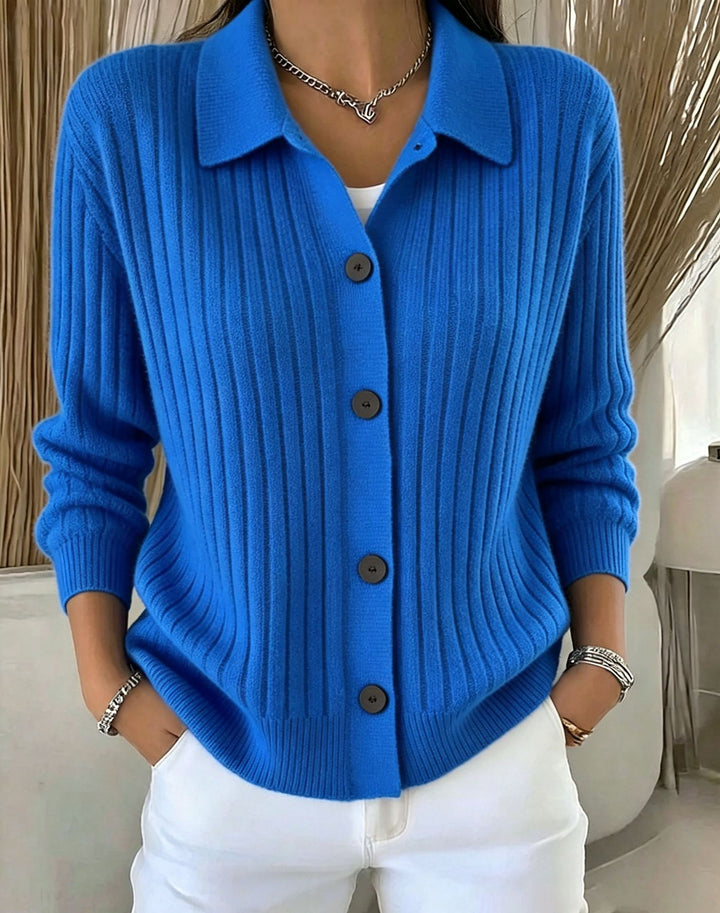 Damen Feiner gerippter Knopf‑Cardigan mit Hemdkragen und kastiger Silhouette Drune