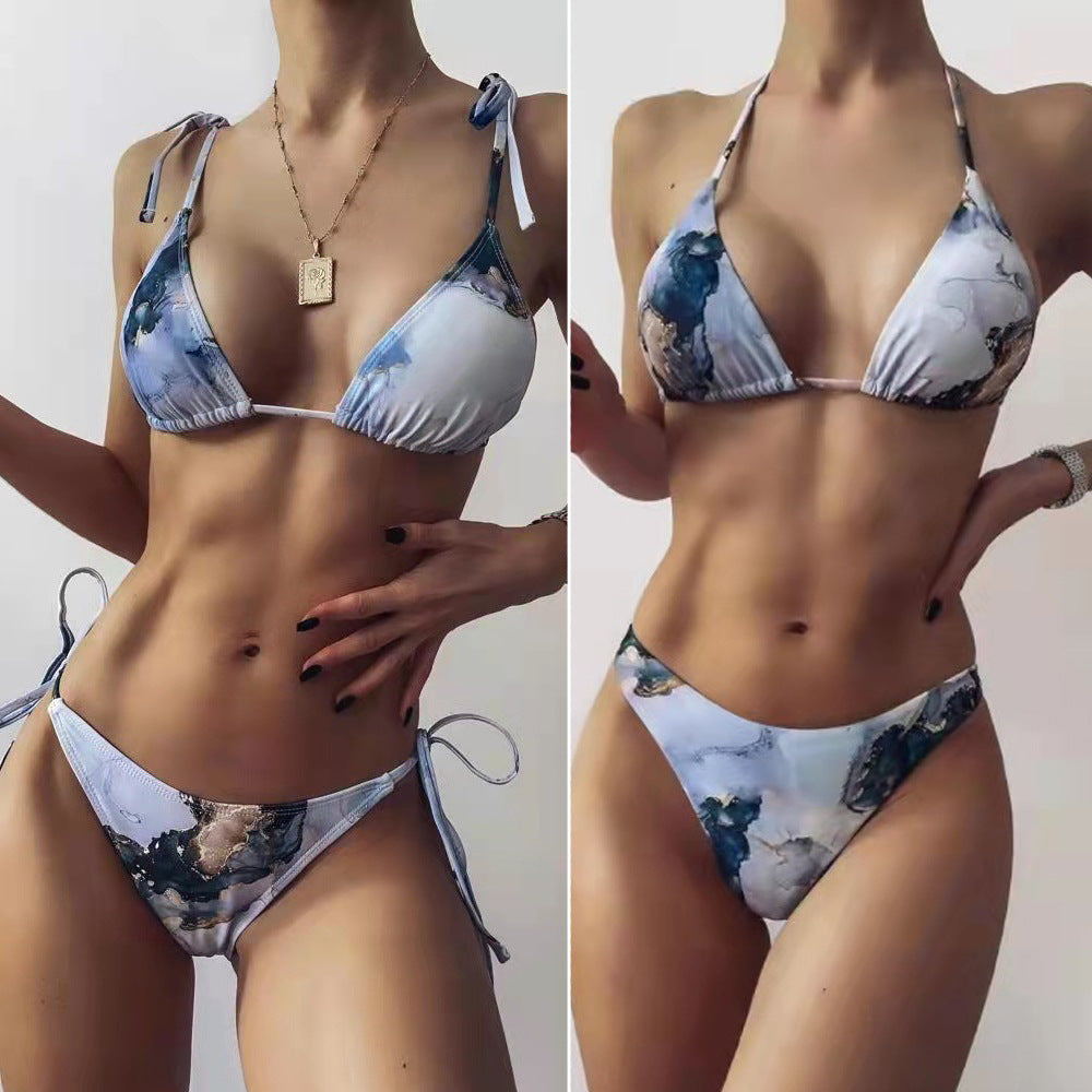 Damen Hoch geschnittenes Bikini-Set mit stylischem Marmor-Print Drune