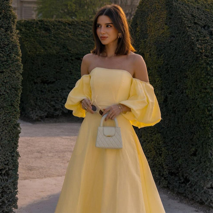 Damen Off-Shoulder Maxikleid mit voluminösen Ärmeln und elegantem Schnitt Drune