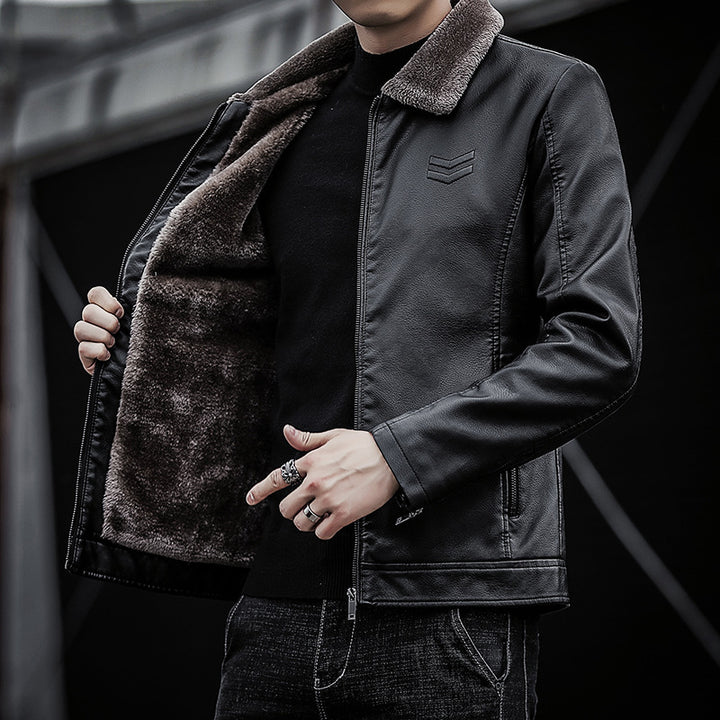 Herren Kunstlederjacke mit weichem Kragen Drune