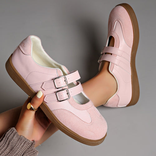 Damen nan Retro-inspirierte Mary-Jane-Sneaker mit doppeltem Schnallenriemen und ergonomischer Gummisohle Drune