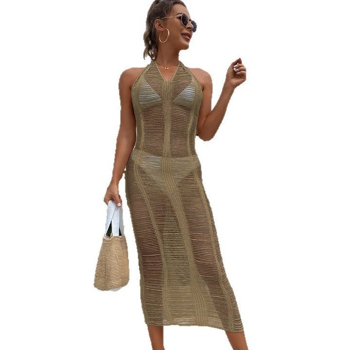 Damen elegantes Netzkleid mit tiefem V-Ausschnitt und figurbetonter Silhouette Drune