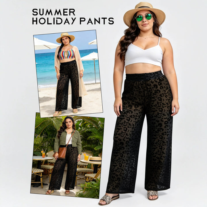 Damen Hochtaillierte weit geschnittene Chiffon-Hose mit Leopardmuster und Bauchkontrolle Drune