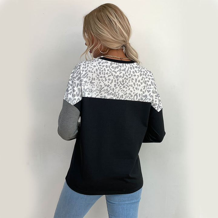 Damen Langarmshirt mit Colorblock, Leo-Print-Einsatz und lässiger Oversize‑Passform Drune