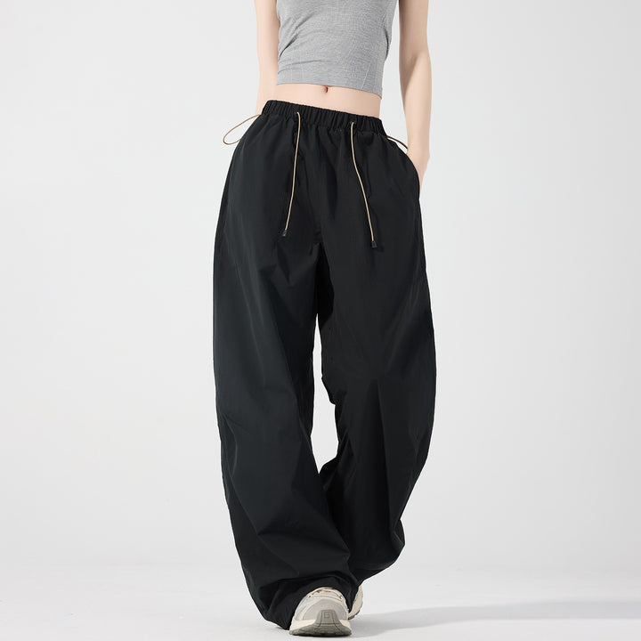 Damen Weite Nylon-Baggyhose mit elastischem Tunnelzugbund & Utility‑Taschen Drune