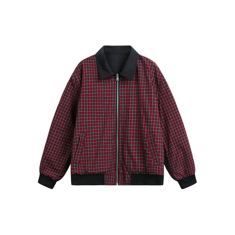 Unisex Wende-Reißverschlussjacke mit kariertem Muster und glatter Rückseite Drune
