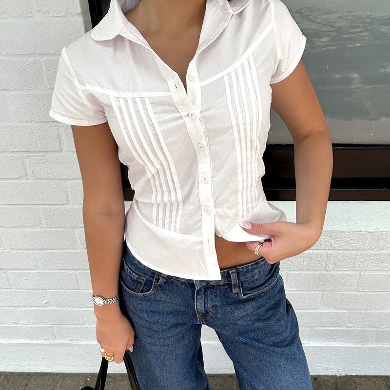 Damen Bluse mit tailliertem Schnitt und dekorativen Falten Drune