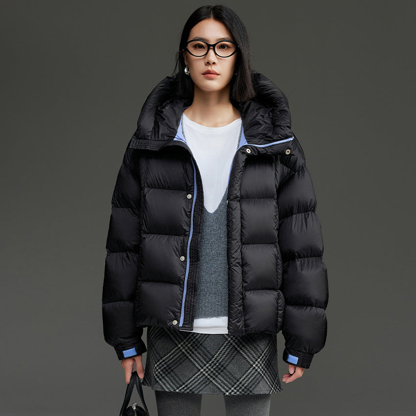 Damen Kurze Stepp-Daunenjacke mit Kapuze Drune