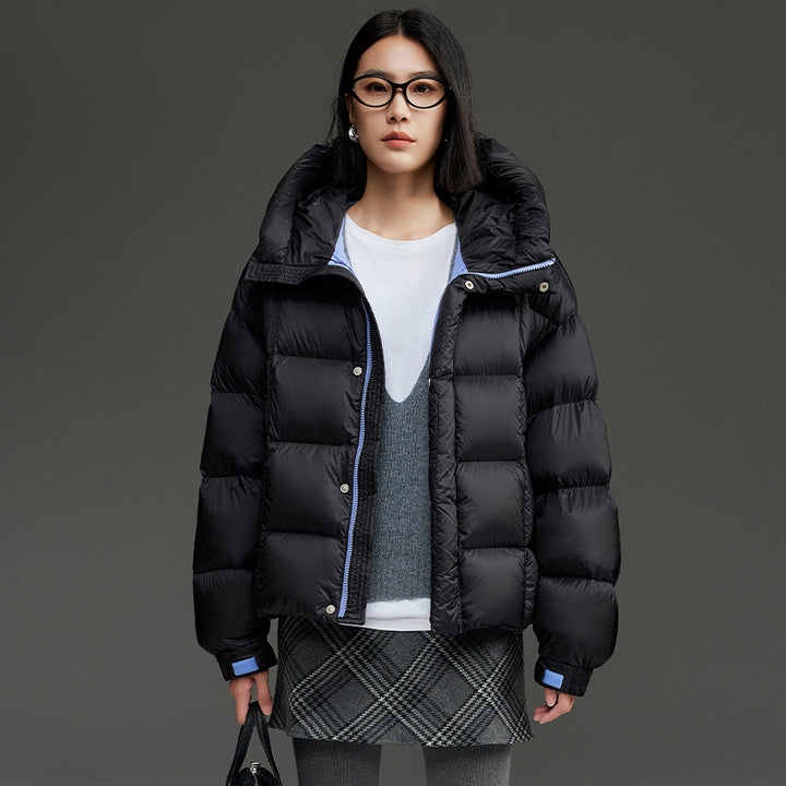 Damen Kurze Stepp-Daunenjacke mit Kapuze Drune