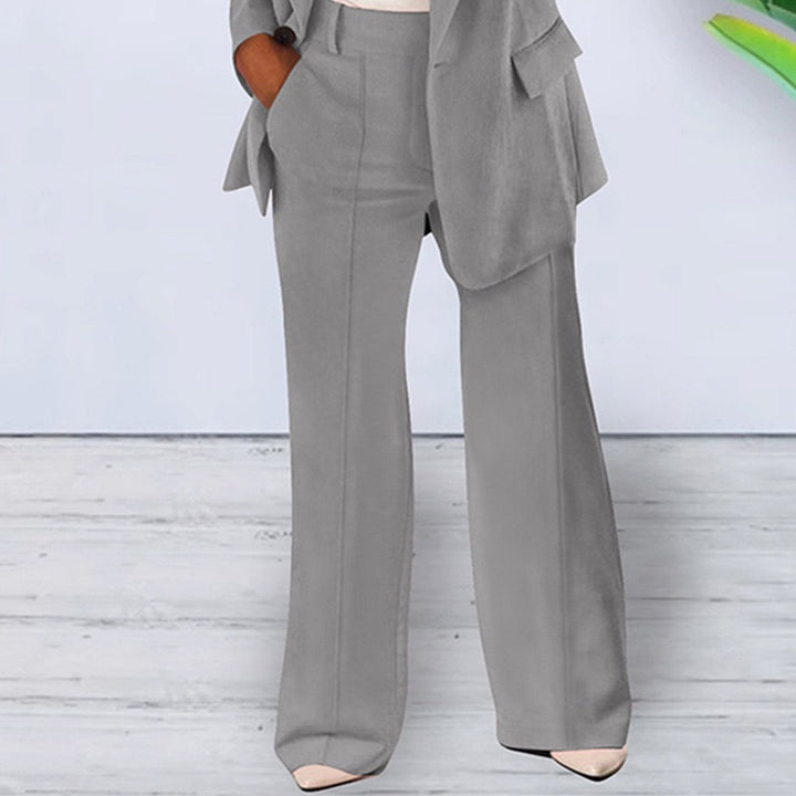 Damen nan bürotaugendes Hosenanzug Set mit weiter Hose und tailliertem Blazer Drune