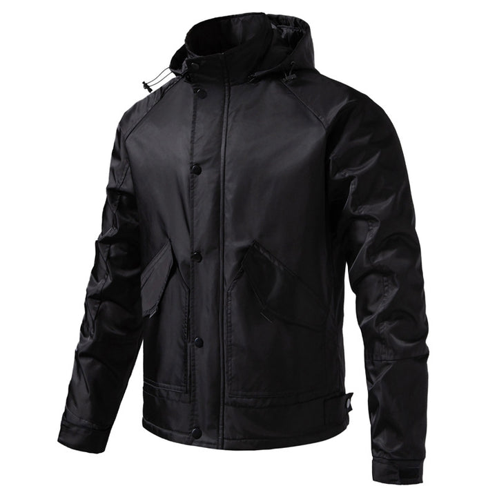 Herren Wasserabweisende Kapuzenjacke im Utility‑Stil mit Druckknopfleiste und Pattentaschen Drune