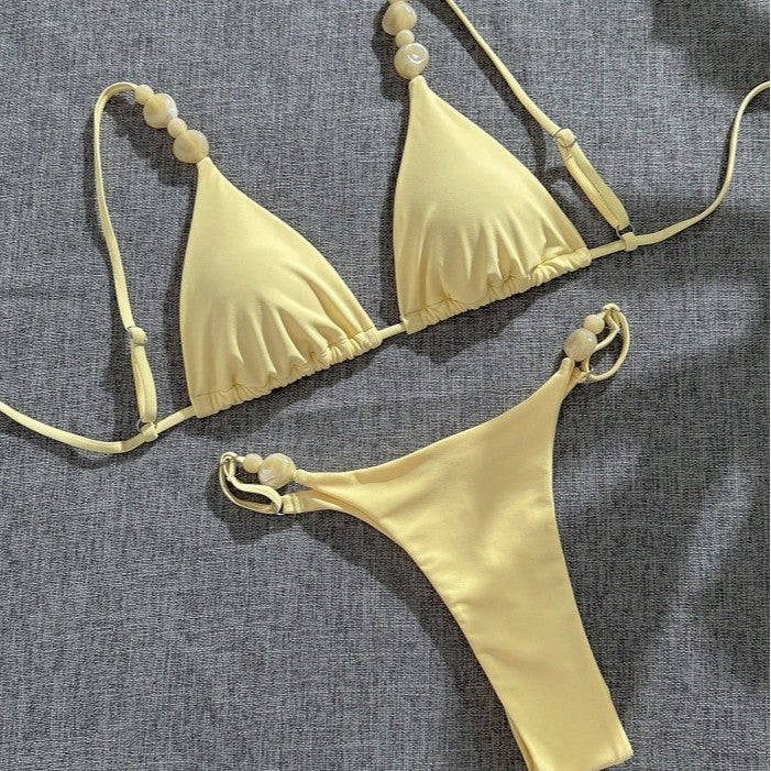 Damen Triangel-Bikini mit dekorativen Perlenakzenten und feinem Minimaldesign Drune