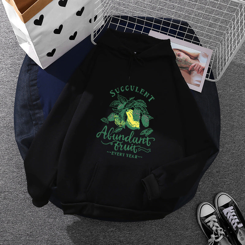 Damen nan Kapuzenpullover im Relaxed-Fit mit botanischer Frucht-Illustration und Kängurutasche Drune