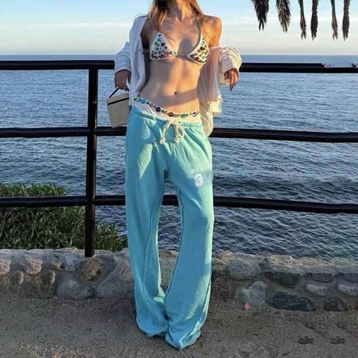 Damen nan ausgestellte Sweatpants mit extra weitem Schlag, elastischem Bund und Kordelzug Drune