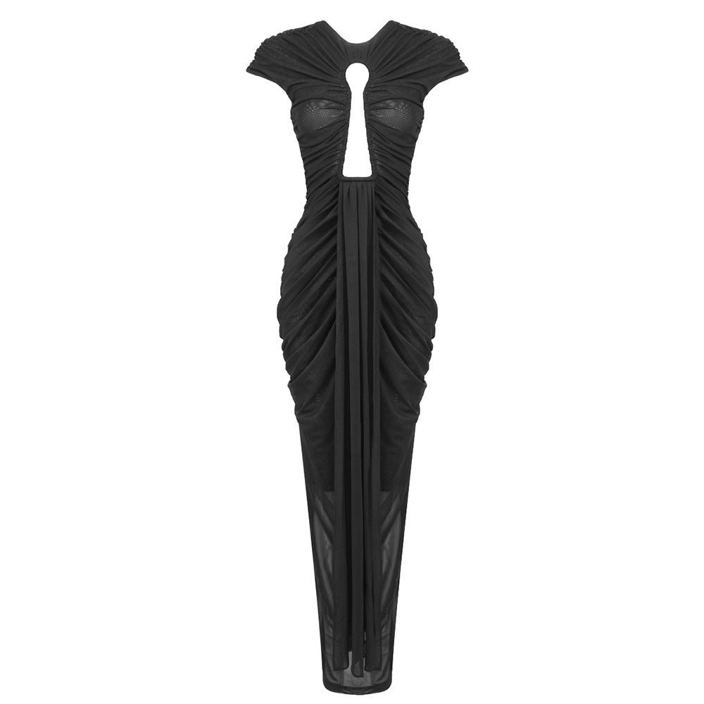 Damen glamouröses Abendkleid mit raffinierten Drapierungen und Schlitz Drune