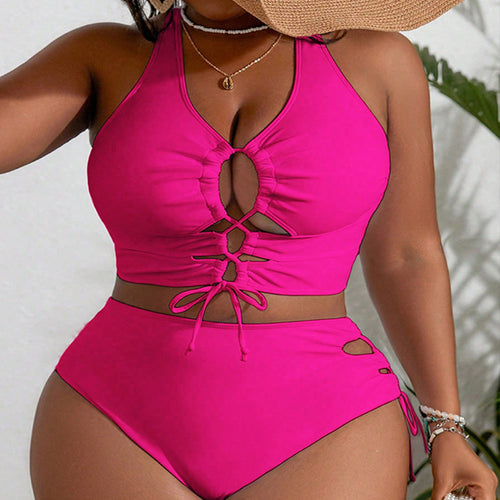 Damen Bikini-Set mit verspieltem Schnürdesign und hoch tailliertem Höschen Drune