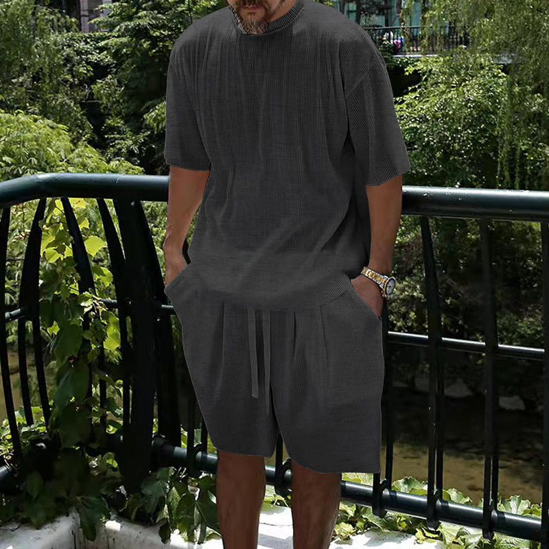 Herren lässiges Freizeitanzug-Set mit atmungsaktiver Textur und elastischem Bund Drune
