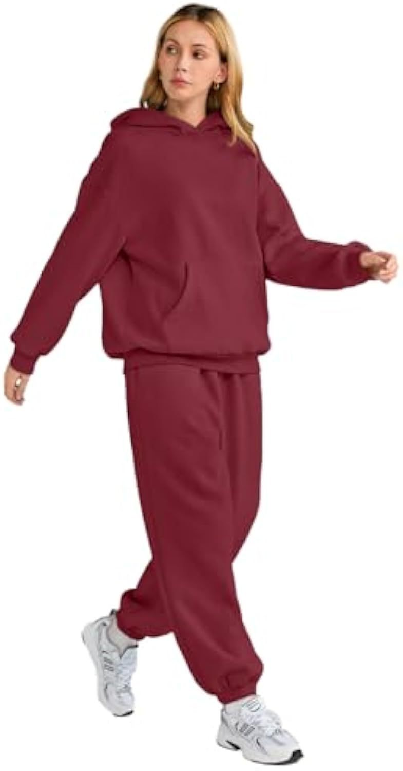 Damen Lässiges Hoodie-Jogging-Set aus French Terry mit Oversize-Kapuzenpullover und hochgeschnittener Jogginghose Drune