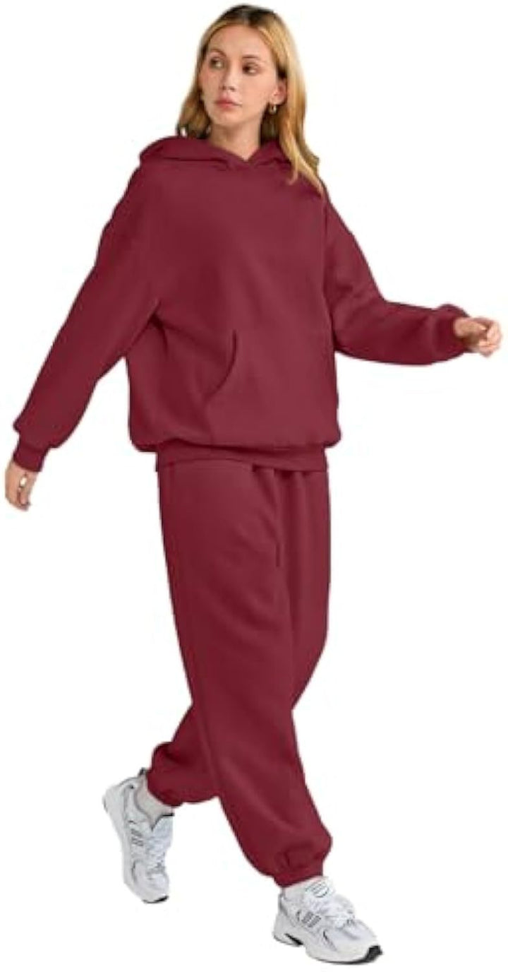 Damen Lässiges Hoodie-Jogging-Set aus French Terry mit Oversize-Kapuzenpullover und hochgeschnittener Jogginghose Drune